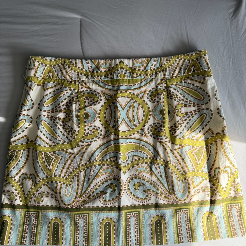 J. Crew Green and White Patterned Mini Skirt